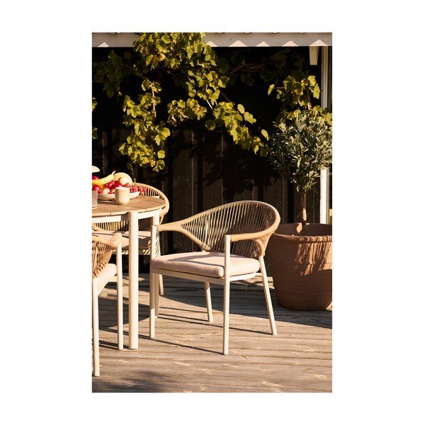 Scaun de grădină bej din metal/capitonat Abela – House Nordic-image-1