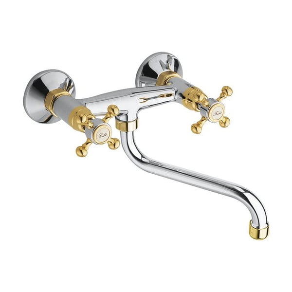 Baterie argintiu-lucioasă/aurie pentru chiuvetă cu montare pe perete (1 ieșire) Antea – Sapho