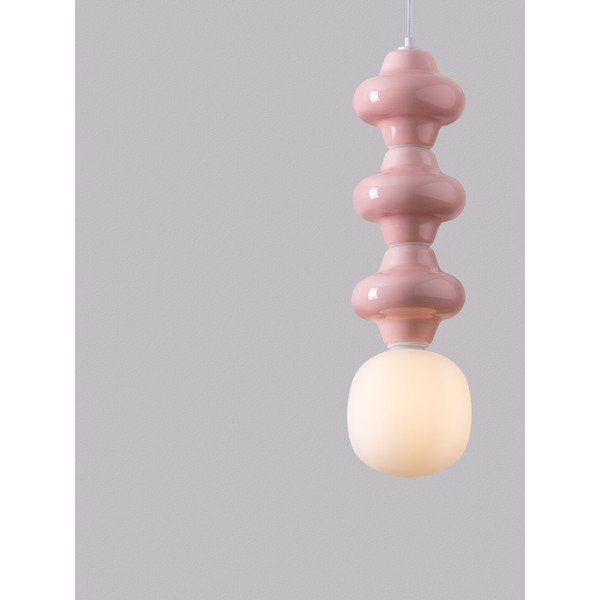 Lustră albă/roz-deschis din ceramică cu abajur din sticlă ø 18 cm Clio – Nova Luce-image-1