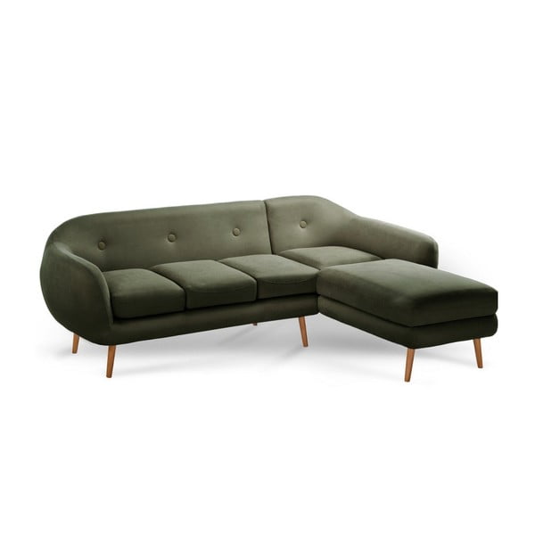 Canapea cu șezlong pe partea dreaptă Scandi by Stella Cadente Maison, verde olive