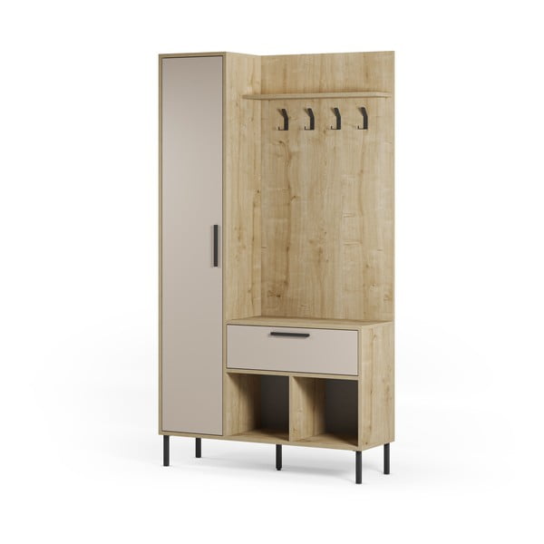 Set pentru hol crem/în culoare naturală cu aspect de lemn de stejar 108x195x35 cm Heidy – Marckeric-image-2