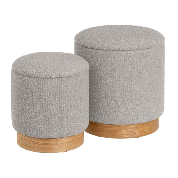 Pufuri gri-deschis 2 buc. cu tapițerie din țesătură bouclé – Casa Selección
