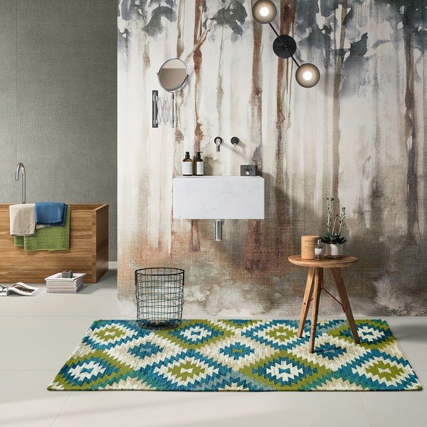 Covor tip traversă verde/albastru lavabil 55x190 cm Avana Oasi – Floorita-image-1