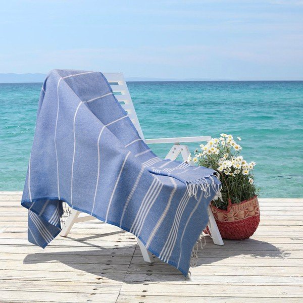 Prosop baie hammam Kate Louise Classic, 180 x 100 cm, albastru închis -image-1