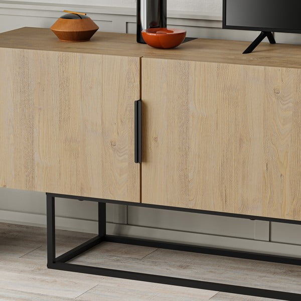 Masă TV în culoare naturală cu aspect de lemn de stejar 200x55 cm Titan – Marckeric-image-4