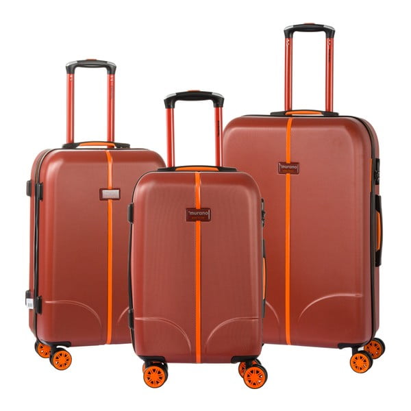 Set 3 valize cu roți Murano Greece, roșu cărămiziu