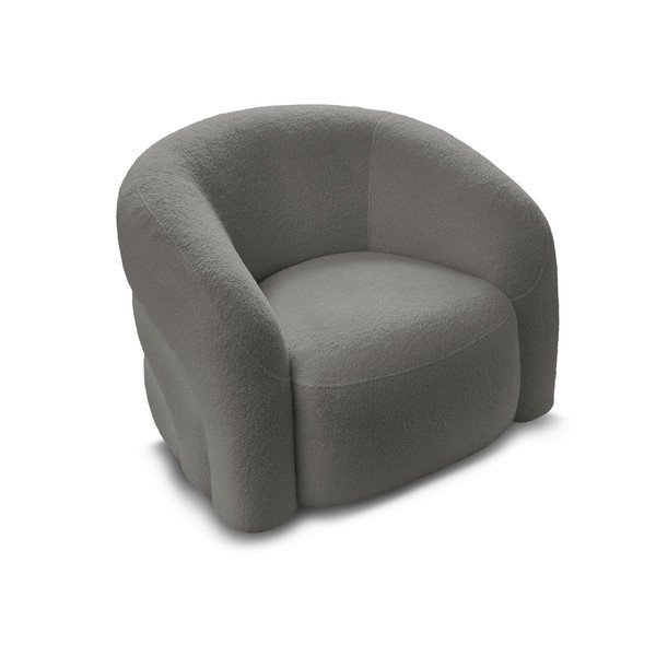 Fotoliu gri pivotant cu tapițerie din țesătură bouclé Elina – Bobochic Paris-image-3