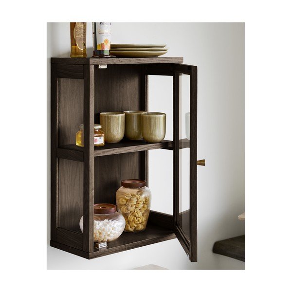 Vitrină maro închis cu aspect de lemn de stejar suspendată 40x60x20 cm Zamora – House Nordic-image-1