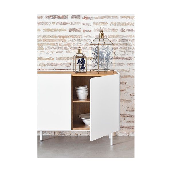 Comodă albă/în culoare naturală joasă cu aspect de lemn de stejar 165x78 cm Arista – Teulat-image-3