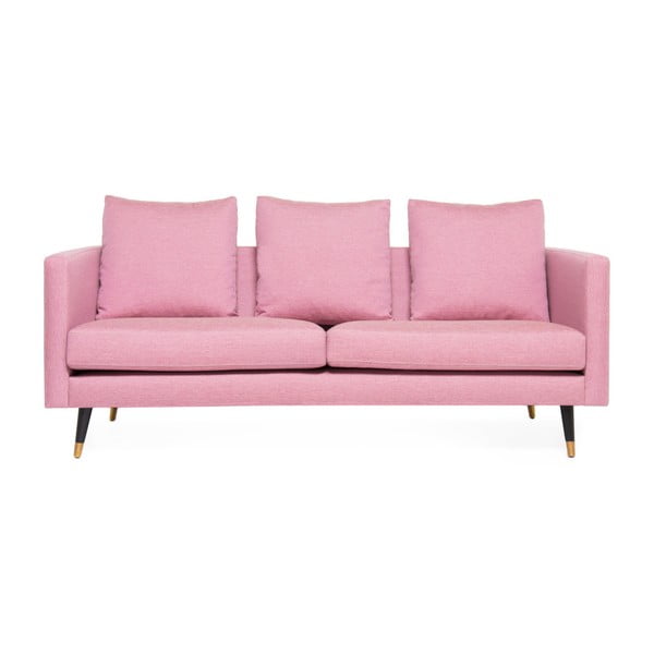 Canapea cu 3 locuri și picioare alămii Vivonita Meyer Three, roz