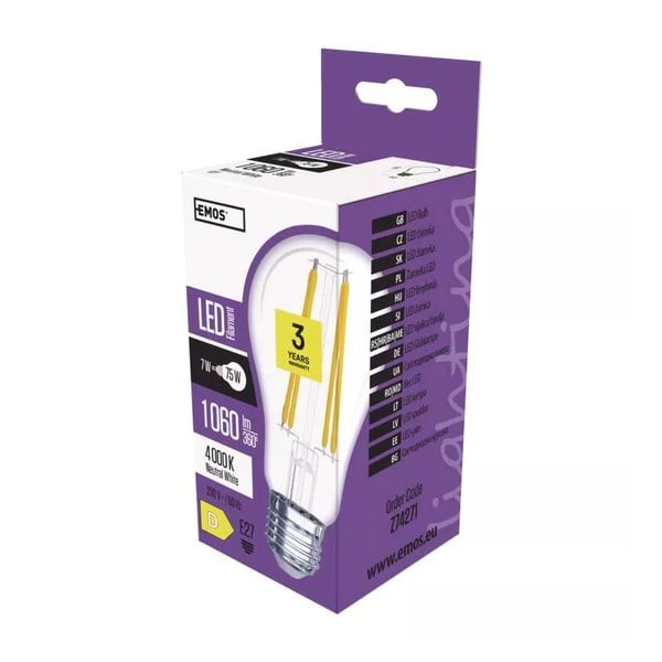 Bec LED/cu filament E27, cu lumină neutră 7 W – EMOS-image-1