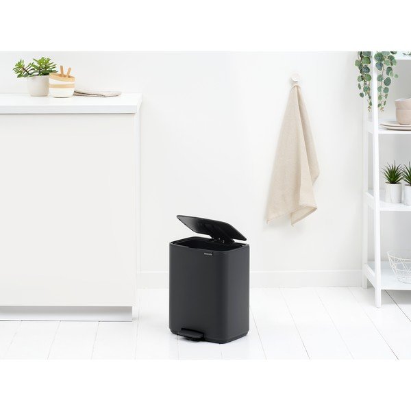 Coș de gunoi gri închis cu pedală din oțel 12 l Bo – Brabantia-image-1
