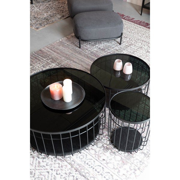 Măsuță de cafea neagră rotundă cu blat din sticlă 80x80 cm Lance – White Label-image-3