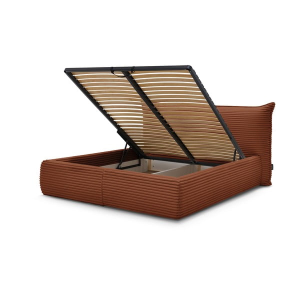 Pat matrimonial cărămiziu tapițat cu spațiu de depozitare cu somieră 160x200 cm Jade – Bobochic Paris-image-3