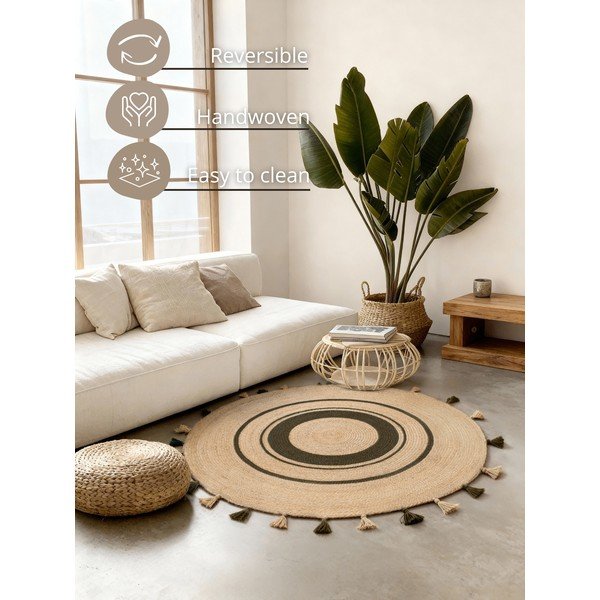 Covor în culoare naturală reversibil/țesut manual rotund din iută ø 200 cm Basil – Hanse Home-image-2