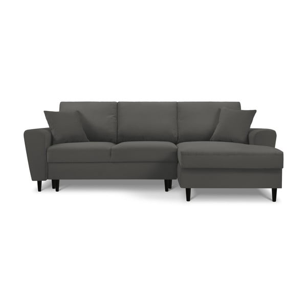 Colțar gri închis extensibil, cu spațiu de depozitare cu tapițerie din catifea reiată  (cu colț pe partea dreaptă, cu șezlong) Kyoto – Cosmopolitan Design