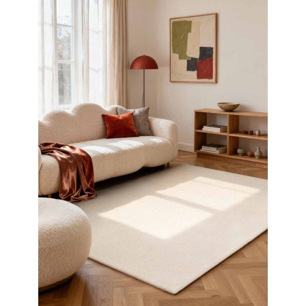 Covor crem țesut manual din lână 200x290 cm Puristic Knots – Elle Decoration-image-1
