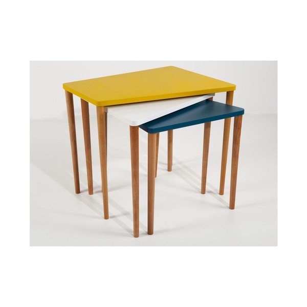 Set 3 măsuțe Gaston Mustard/White/Petrol-image-1