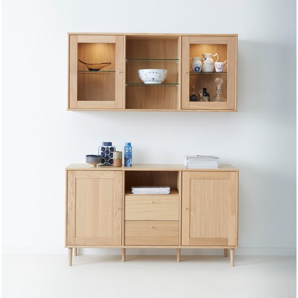 Set vitrină de perete cu iluminare și comodă cu aspect de stejar 133x136 cm Mistral - Hammel Furniture-image-1