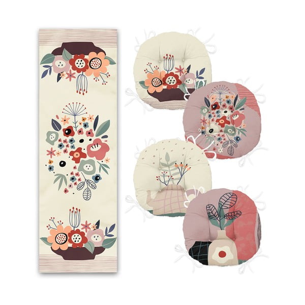 Set 4 perne de scaun și napron 45x140 cm – Mila Home-image-1