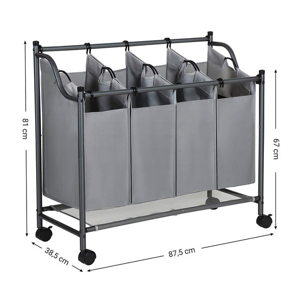Coș de rufe cu roți și 4 compartimente Songmics, gri-image-2