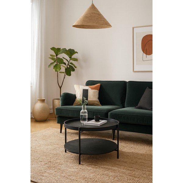 Măsuță de cafea neagră rotundă cu aspect de lemn de stejar ø 64 cm Hagen – Bonami Essentials-image-1