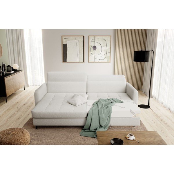 Colțar crem extensibil/cu spațiu de depozitare cu tapițerie din țesătură bouclé (cu colț pe partea stângă/cu șezlong) Gomsi – ELTAP-image-1