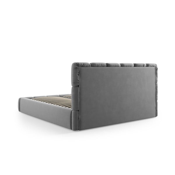 Pat matrimonial gri tapițat din catifea cu spațiu de depozitare cu somieră 180x200 cm Bellis – Micadoni -image-4