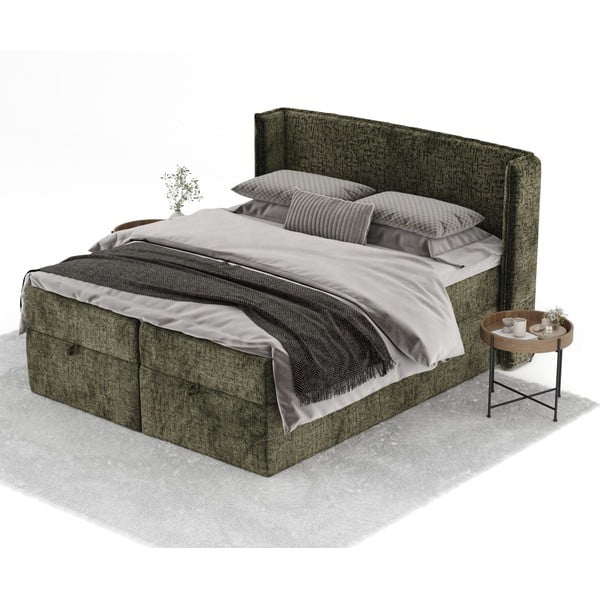 Pat boxspring verde închis cu spațiu de depozitare 160x200 cm Passion – Maison de Rêve-image-2
