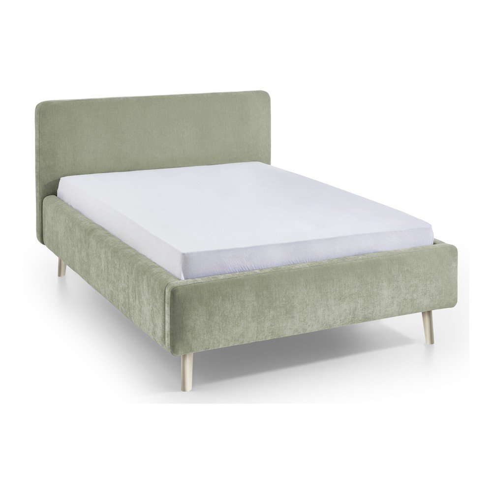 Pat matrimonial verde deschis tapițat cu somieră 120x200 cm Mattis – Meise Möbel