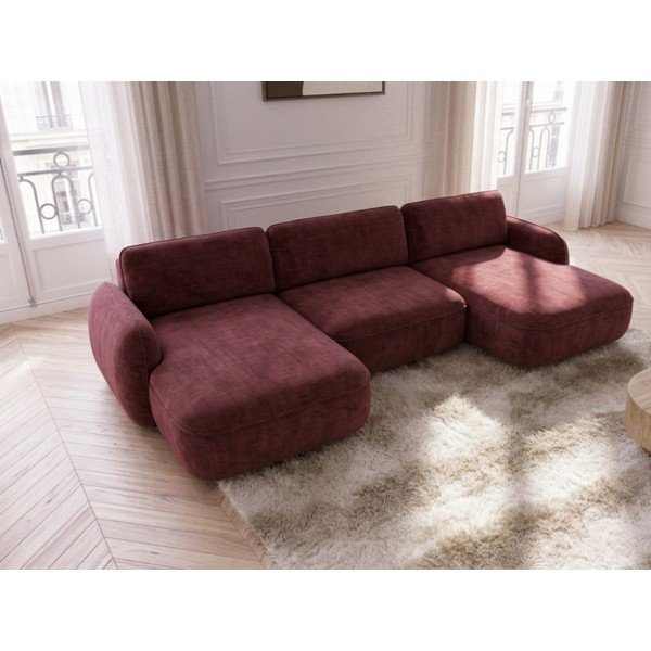 Colțar roșu extensibil/cu spațiu de depozitare cu tapițerie din catifea (în formă de "U") Celeste – Bobochic Paris-image-2