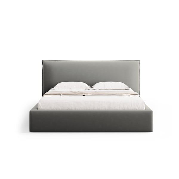 Pat matrimonial gri tapițat cu spațiu de depozitare cu somieră 180x200 cm Elio – Milo Casa-image-3