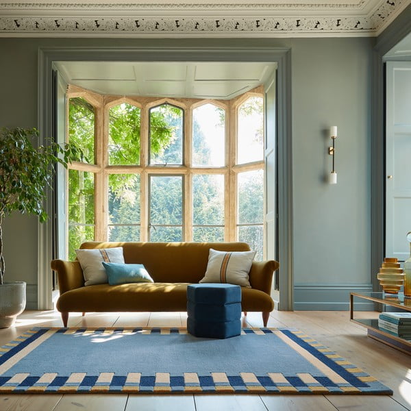 Covor albastru țesut manual din lână 200x290 cm Kai Wool Border – Flair Rugs-image-1