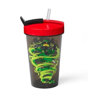 Pahar cu capac roșu și pai LEGO® Iconic, 500 ml, verde