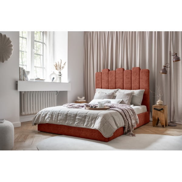 Pat matrimonial cărămiziu tapițat cu spațiu de depozitare și somieră 160x200 cm Dreamy Aurora – Miuform-image-2