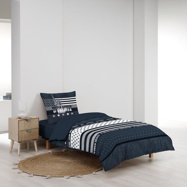 Lenjerie de pat albastru-închis din bumbac pentru pat de o persoană 140x200 cm States – douceur d'intérieur-image-2