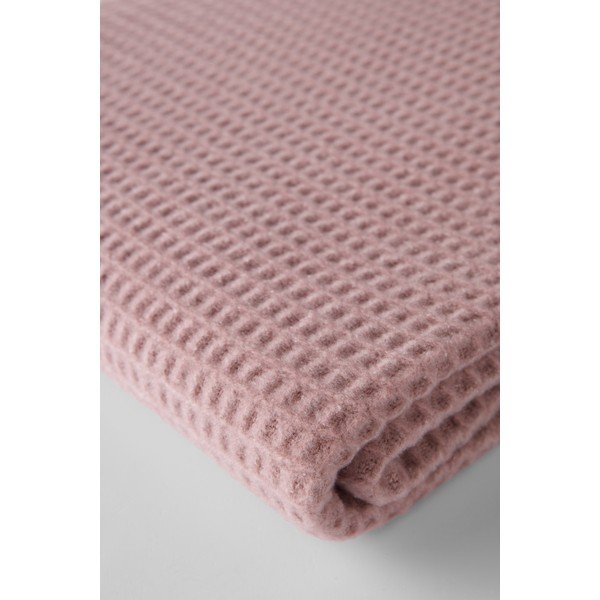 Pătură roz din amestec de bumbac 140x180 cm Basics Waffle – Euromant-image-3