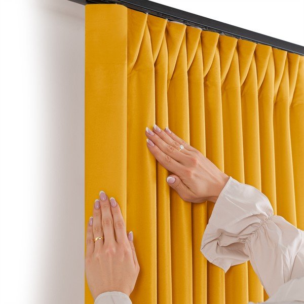 Draperie galben-muștar dimout (semi-opacă) din catifea 400x175 cm Velto – Filumi-image-2