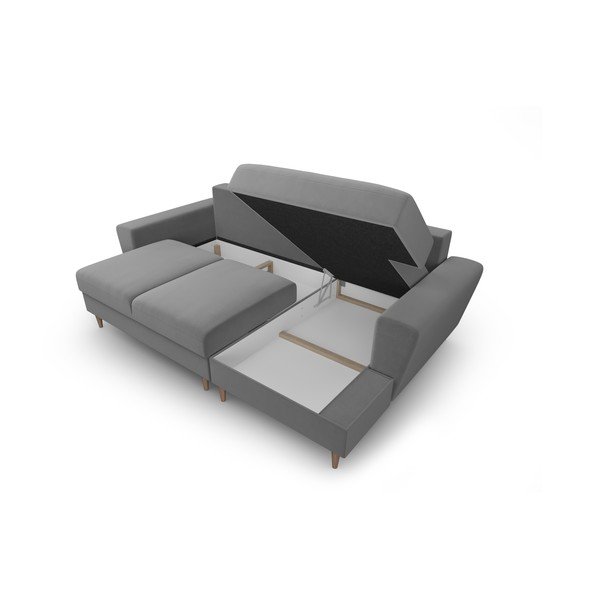 Colțar gri deschis extensibil, cu spațiu de depozitare cu tapițerie din catifea (cu colț pe partea dreaptă, cu șezlong) Kyoto – Cosmopolitan Design-image-3