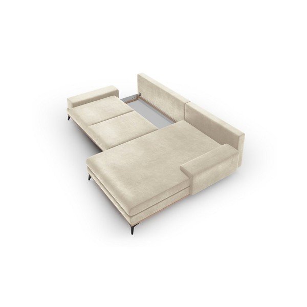 Colțar extensibil cu tapițerie de catifea și șezlong pe partea dreaptă Windsor & Co Sofas Astre, bej-image-4