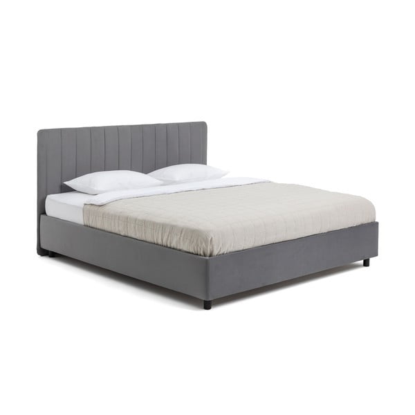 Pat matrimonial gri tapițat cu spațiu de depozitare cu somieră 180x200 cm Myra Slim Line – Bonami Selection
