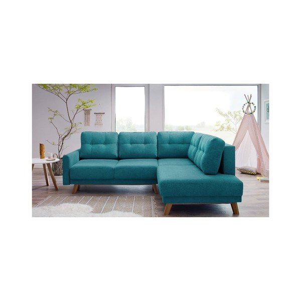 Colțar extensibil cu șezlong pe partea dreaptă Bobochic Paris Balio, turcoaz, 244 cm-image-2