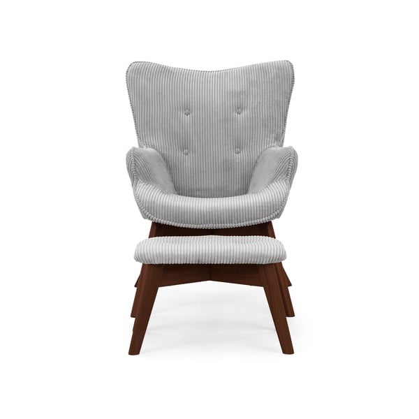 Fotoliu cu taburet gri cu tapițerie din catifea reiată Niko – Ropez-image-3