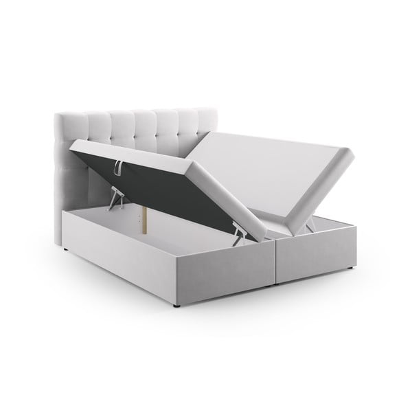 Pat boxspring gri deschis cu spațiu de depozitare 160x200 cm Bali – Cosmopolitan Design-image-3