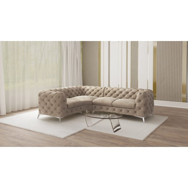 Colțar grej cu tapițerie din catifea (cu colț pe partea stângă/în formă de ”L”) Chelsea – Ropez-image-1