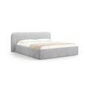 Pat matrimonial gri deschis tapițat cu spațiu de depozitare cu somieră 160x200 cm Elizabeth – Micadoni 