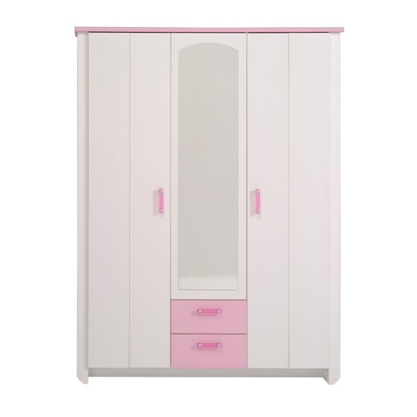 Dulap cu 3 uși și oglindă Parisot Amabelle, roz - alb