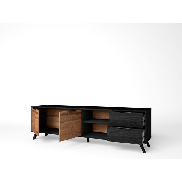 Comodă TV  negru/natural  cu aspect de lemn de nuc 181x53 cm Noe – Marckeric-image-2