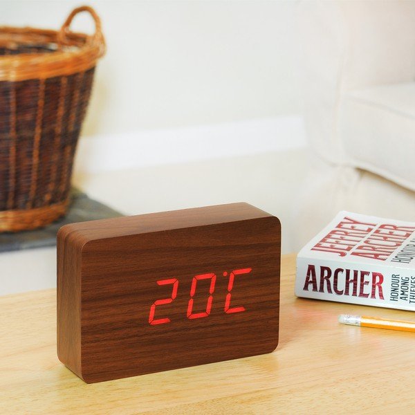 Ceas deșteptător cu LED Gingko Brick Click Clock, maro-roșu-image-4