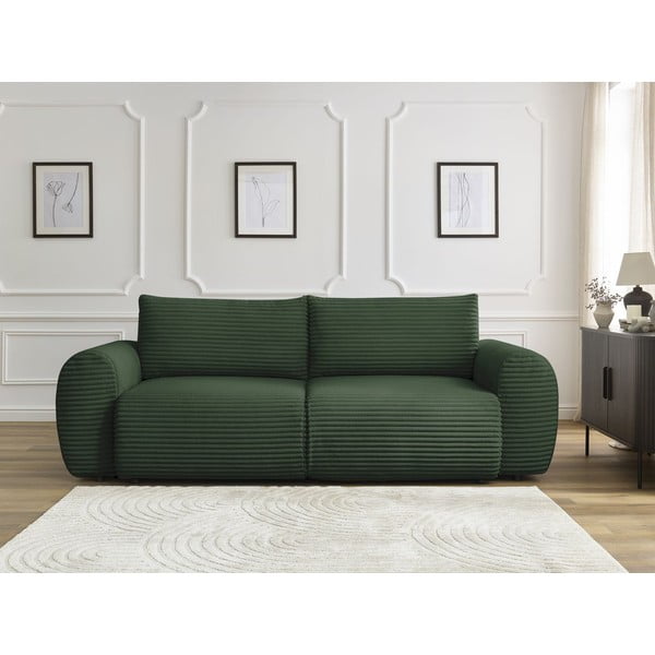 Canapea verde-închis extensibilă cu tapițerie din catifea reiată  257 cm Lucien – Bobochic Paris-image-1